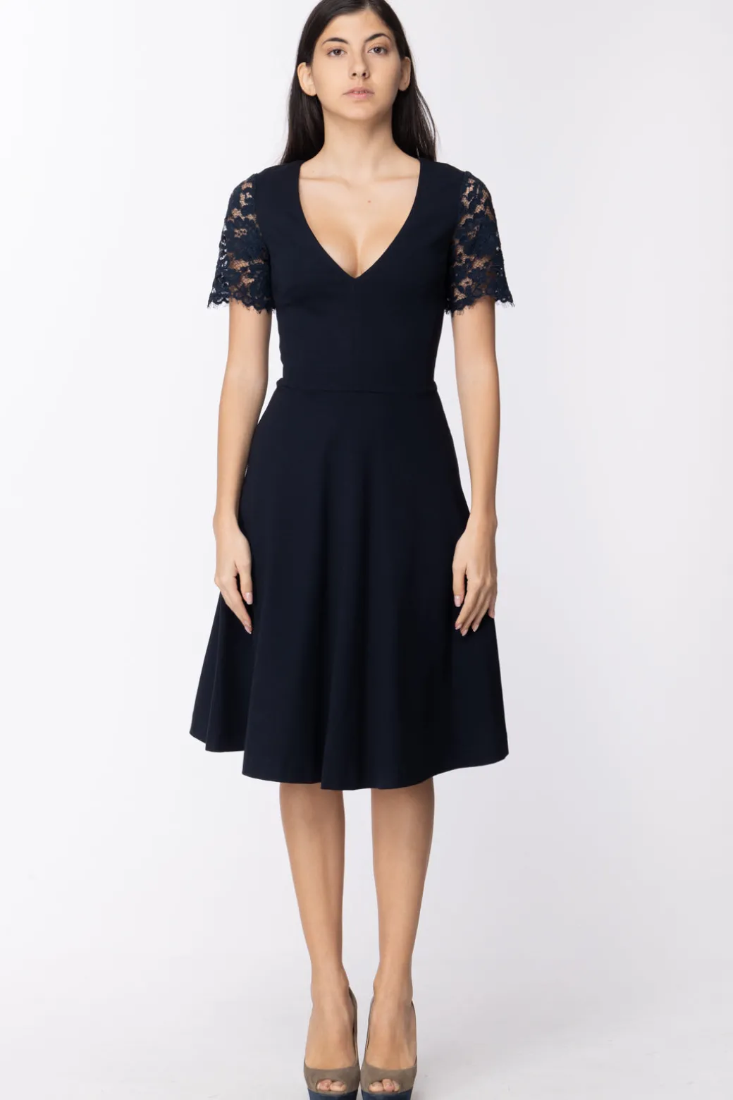 Donna Twin-set Abito con Pizzo Macramè