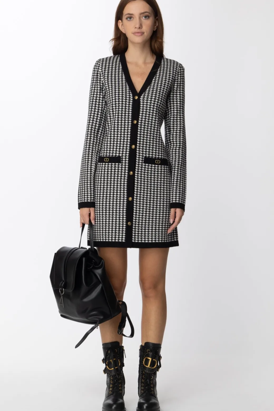 Donna Twin-set Abito con Stampa Pied De Poule