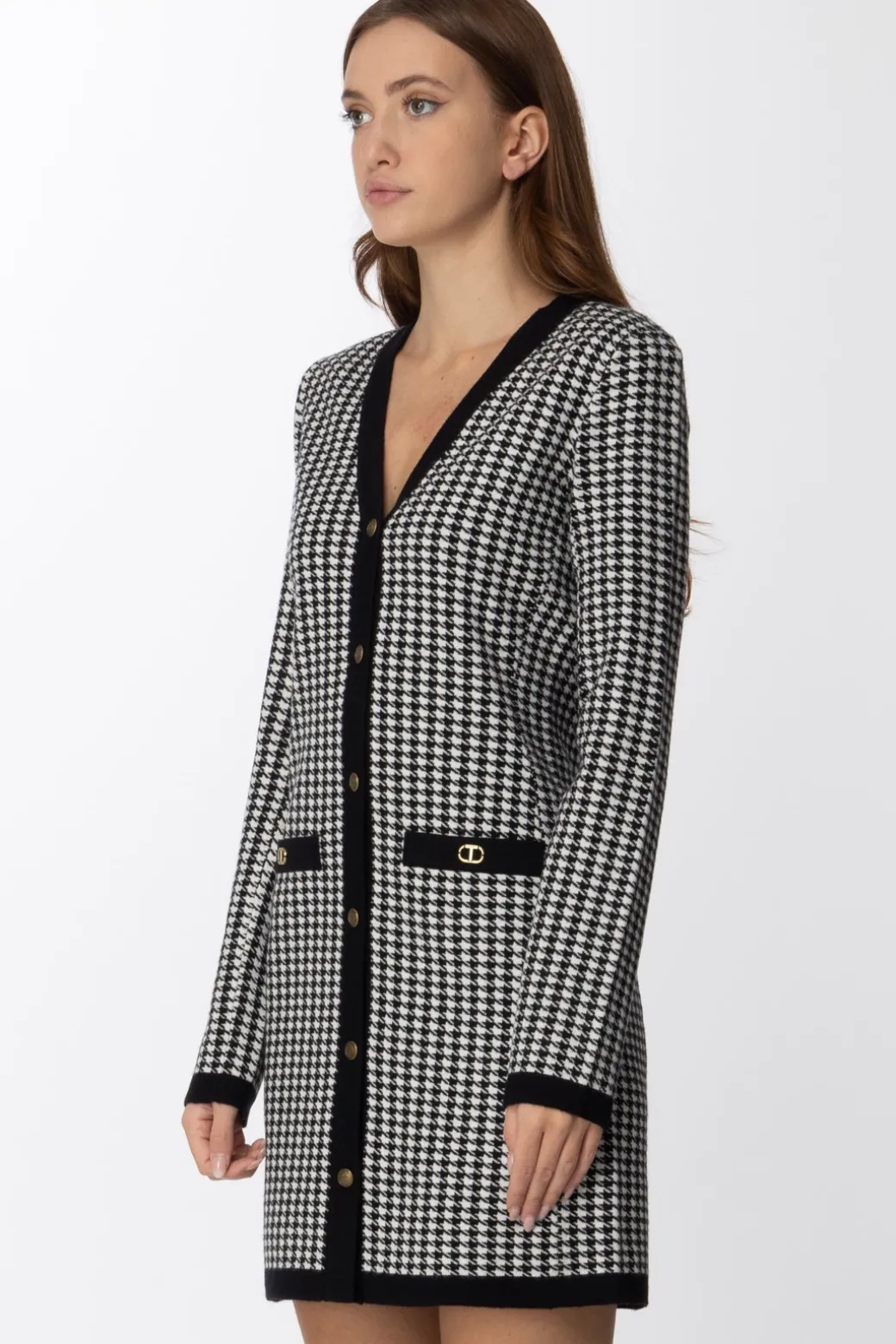 Donna Twin-set Abito con Stampa Pied De Poule