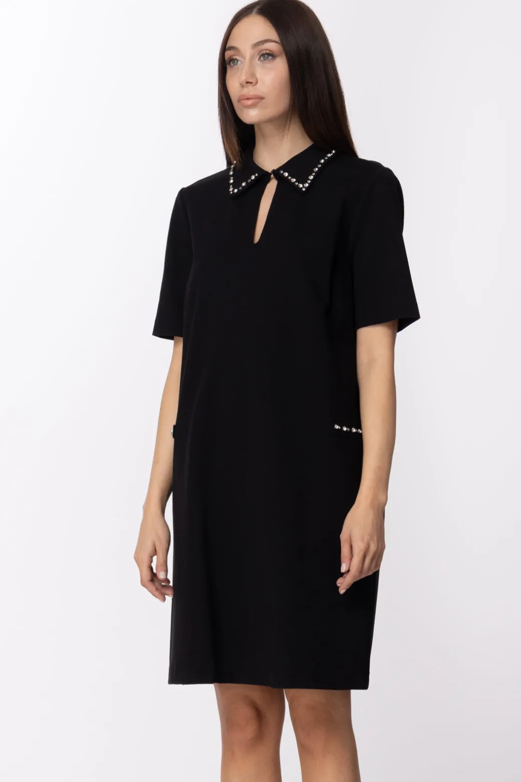 Donna Twin-set Abito con Strass Sul Colletto