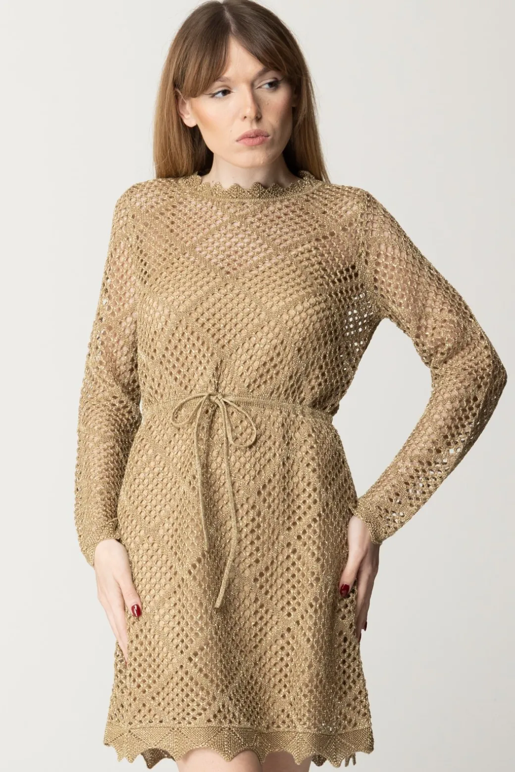 Donna Twin-set Abito Corto In Maglia a Rete con Lurex