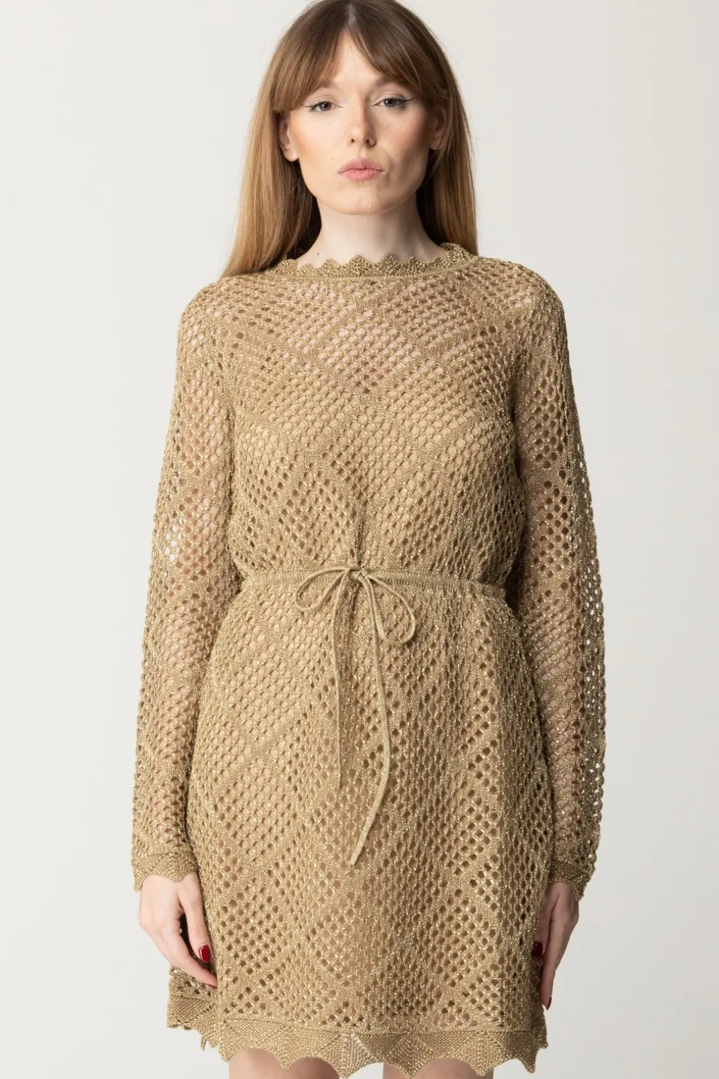 Donna Twin-set Abito Corto In Maglia a Rete con Lurex
