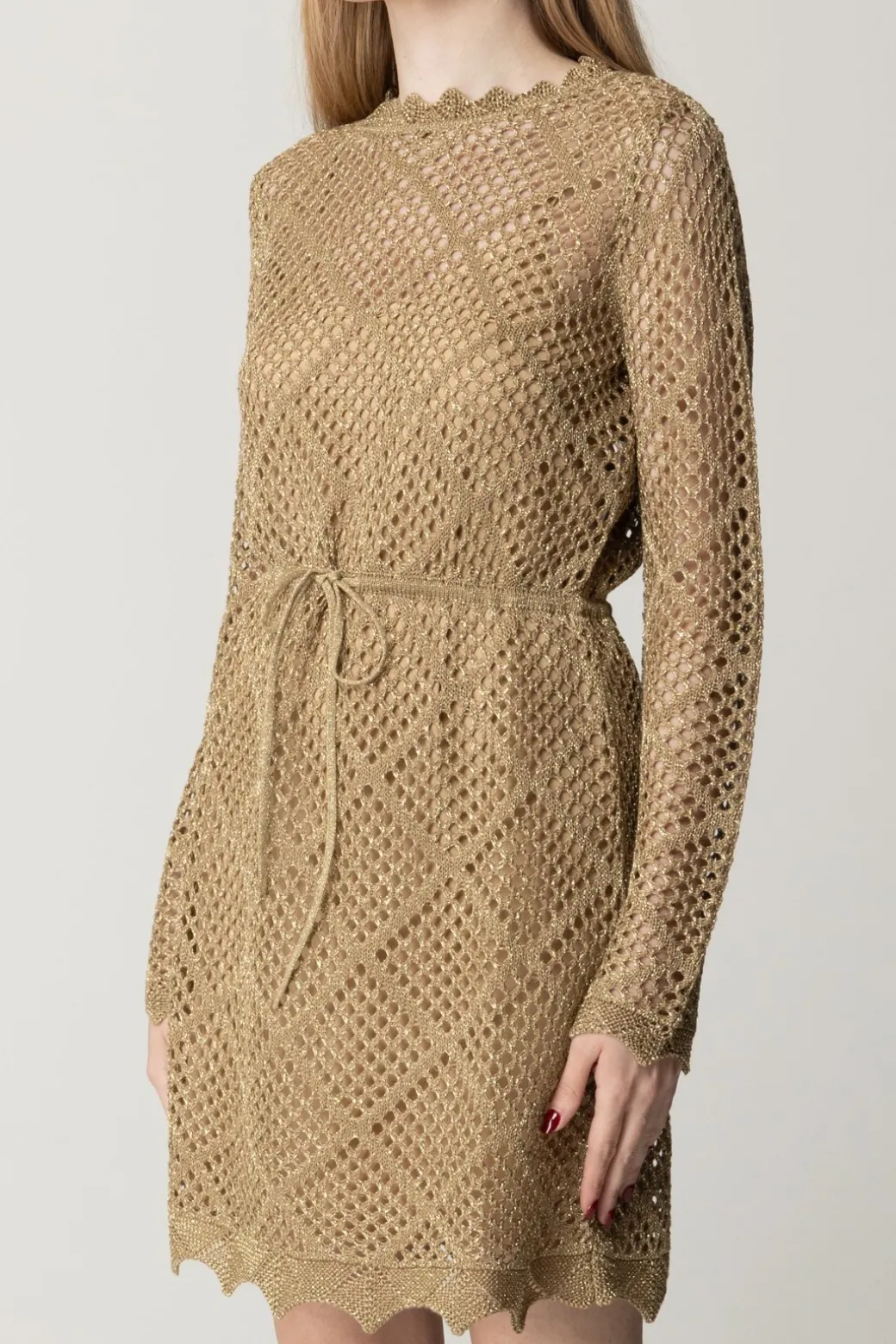 Donna Twin-set Abito Corto In Maglia a Rete con Lurex
