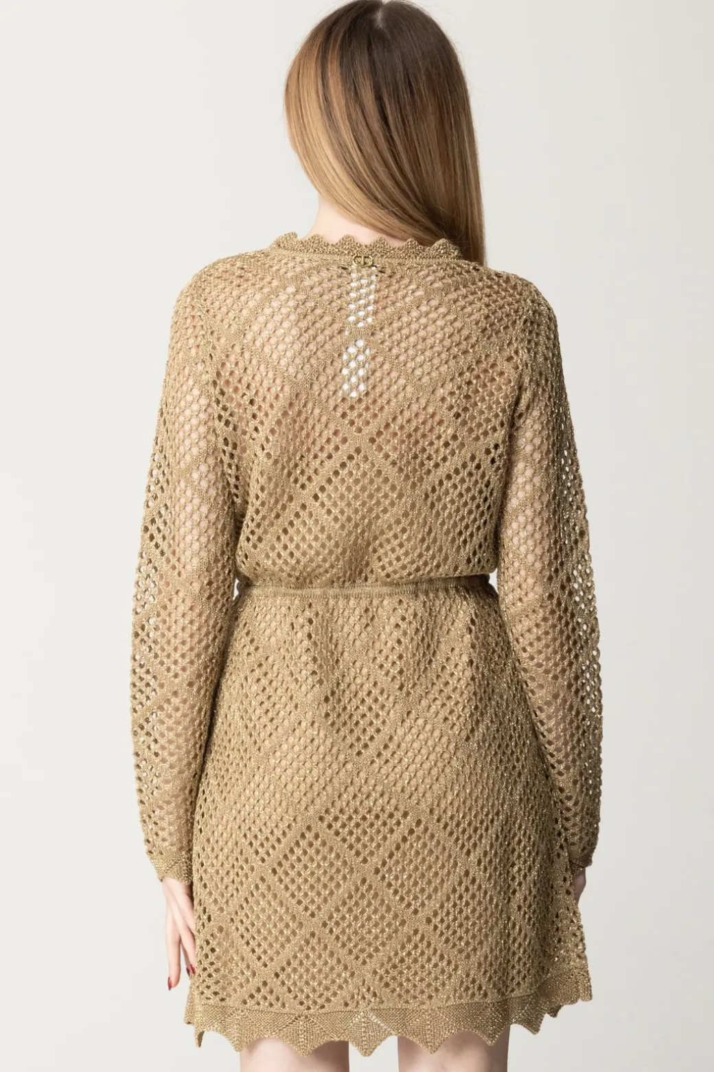 Donna Twin-set Abito Corto In Maglia a Rete con Lurex