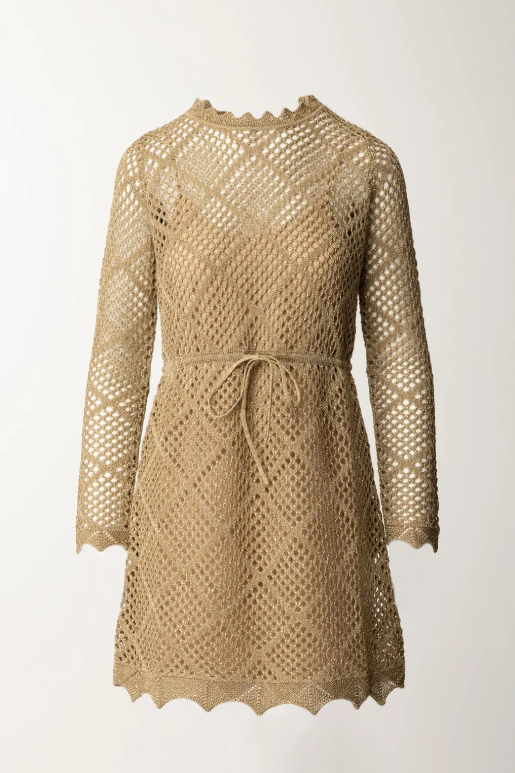 Donna Twin-set Abito Corto In Maglia a Rete con Lurex