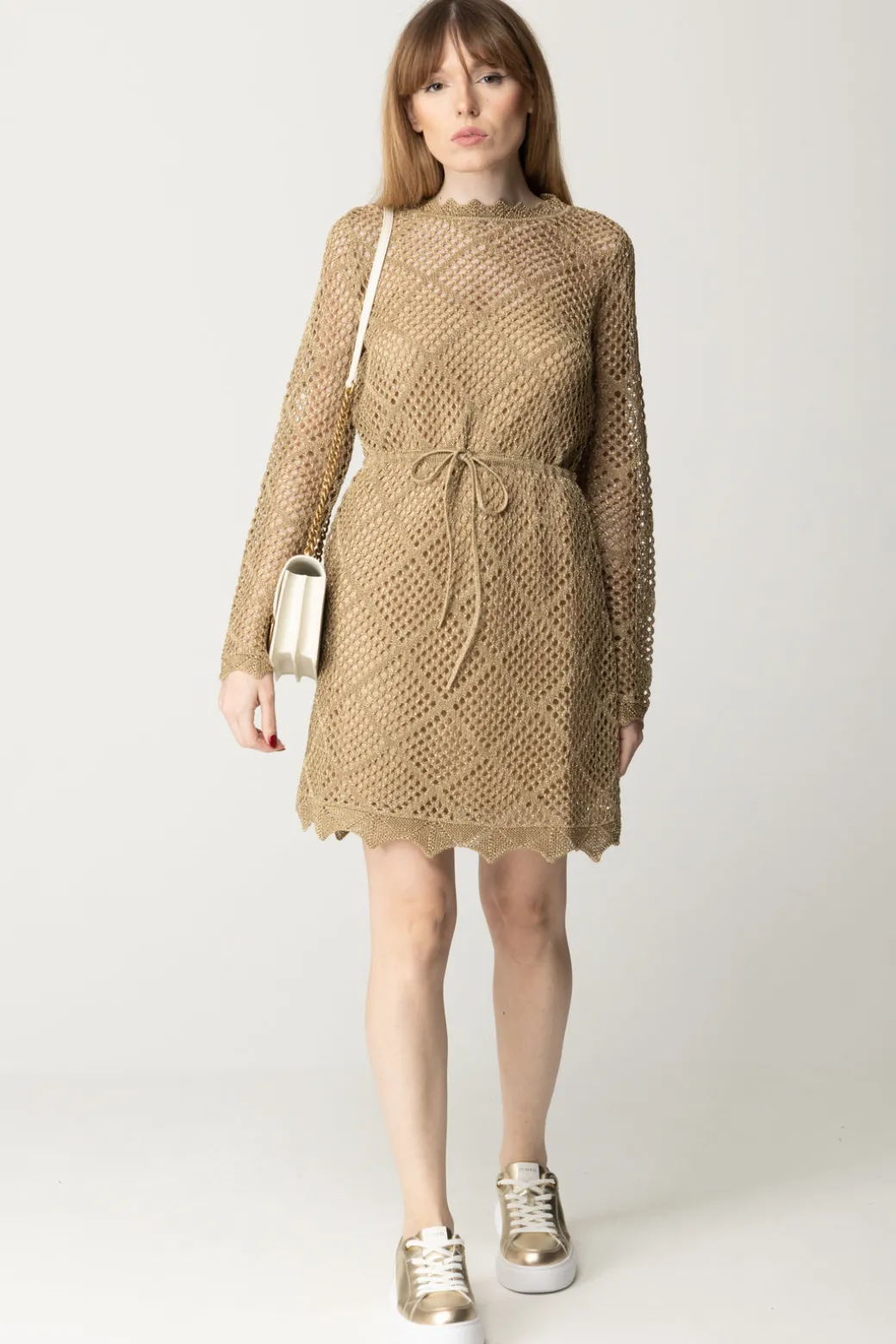 Donna Twin-set Abito Corto In Maglia a Rete con Lurex