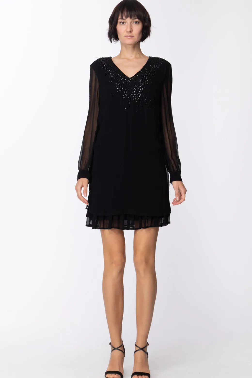 Donna Twin-set Abito Elegante In Tulle con Paillettes