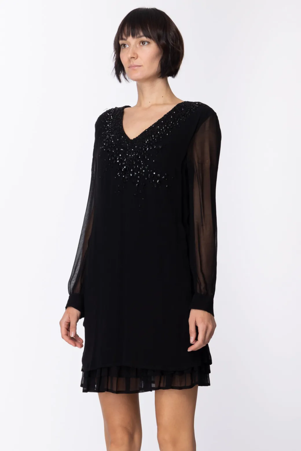 Donna Twin-set Abito Elegante In Tulle con Paillettes
