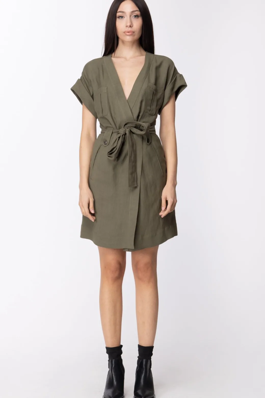 Donna Twin-set Abito In Canvas con Maniche Kimono e Fusciacca