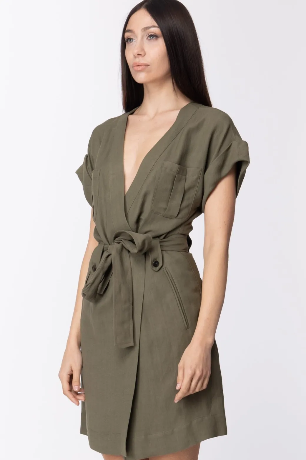 Donna Twin-set Abito In Canvas con Maniche Kimono e Fusciacca