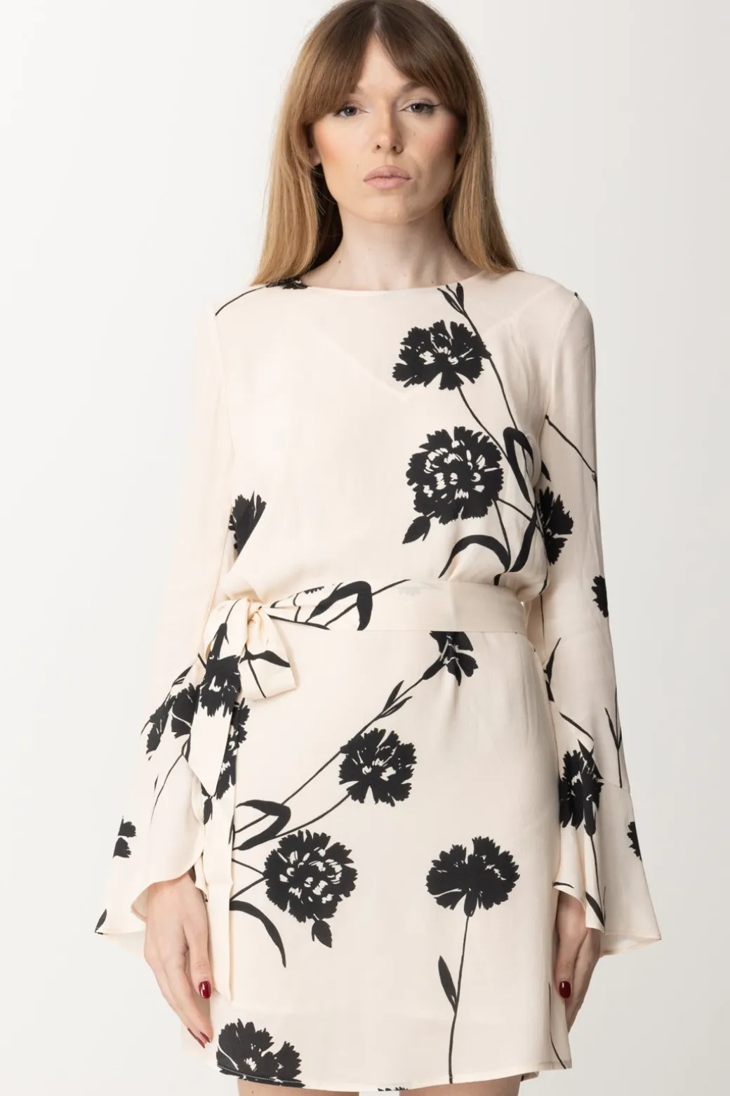 Donna Twin-set Abito In Crepe con Stampa Fiori e Fusciacca
