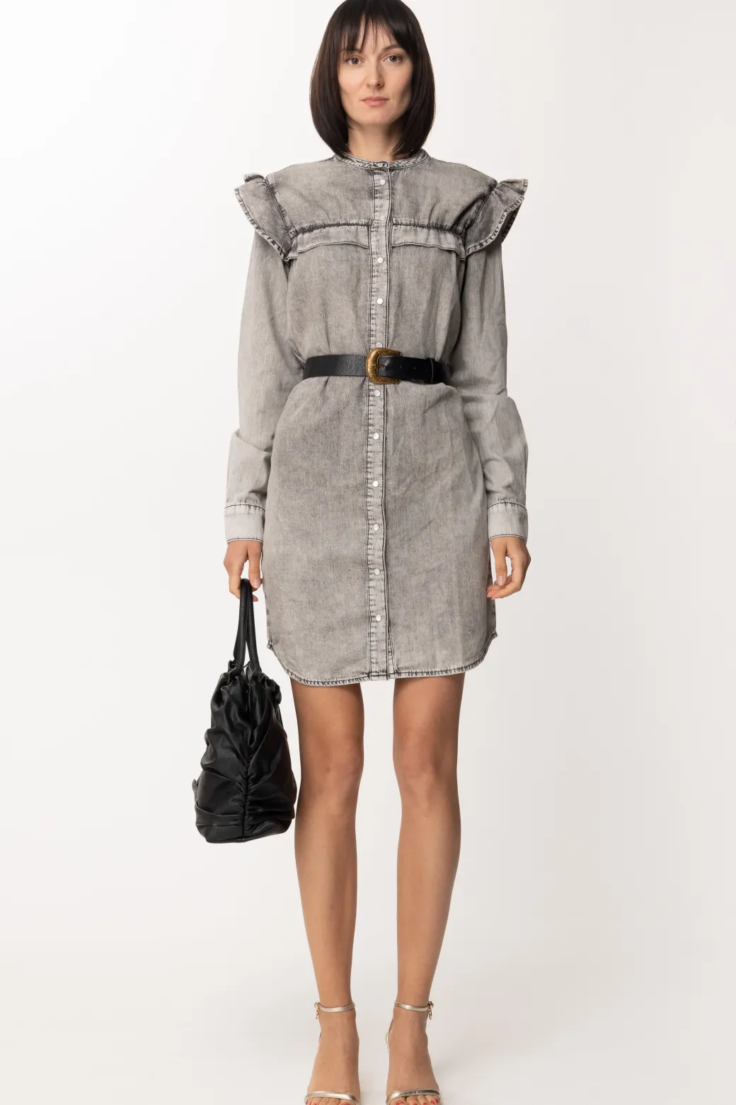 Donna Twin-set Abito In Jeans con Ruches e Cintura
