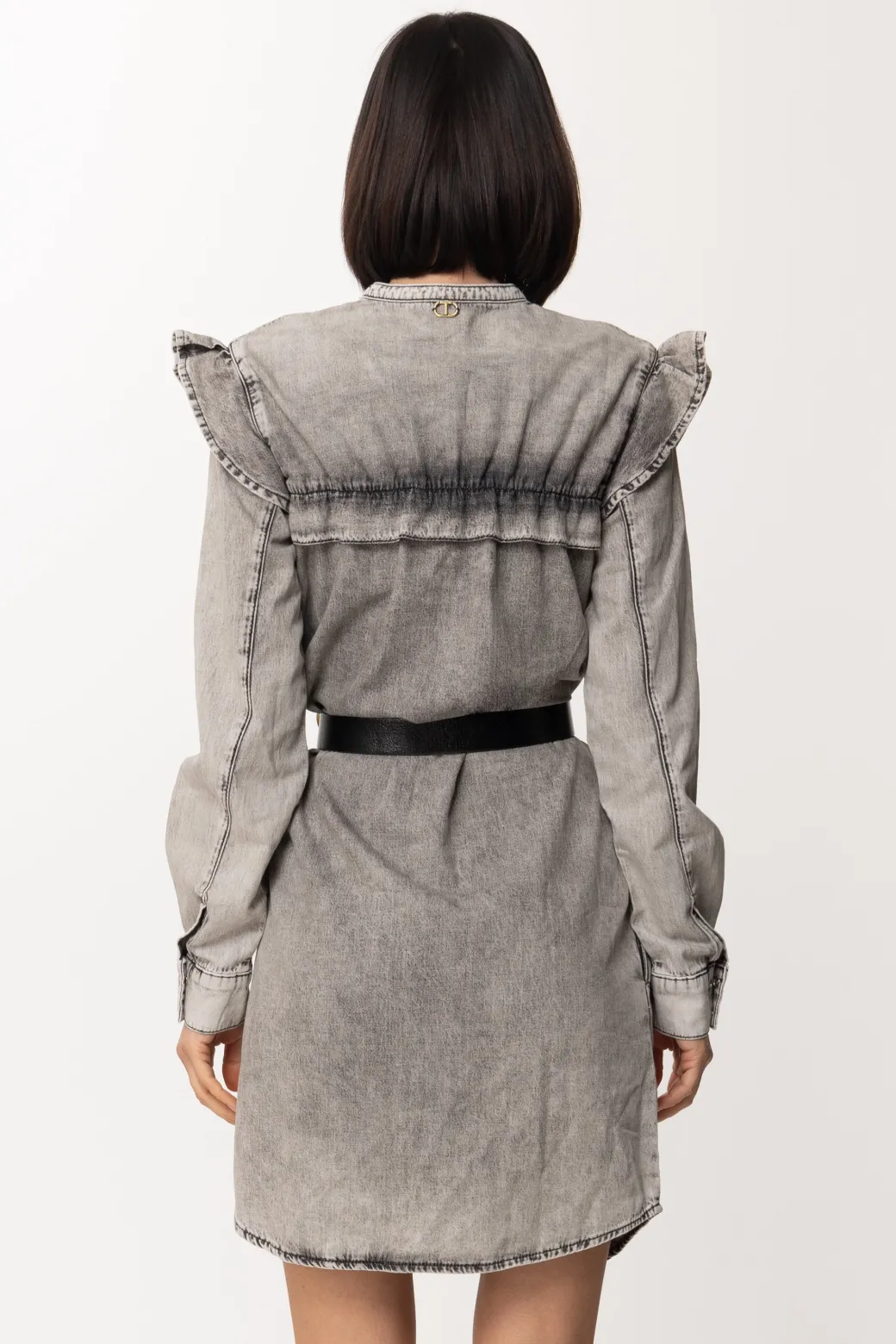 Donna Twin-set Abito In Jeans con Ruches e Cintura