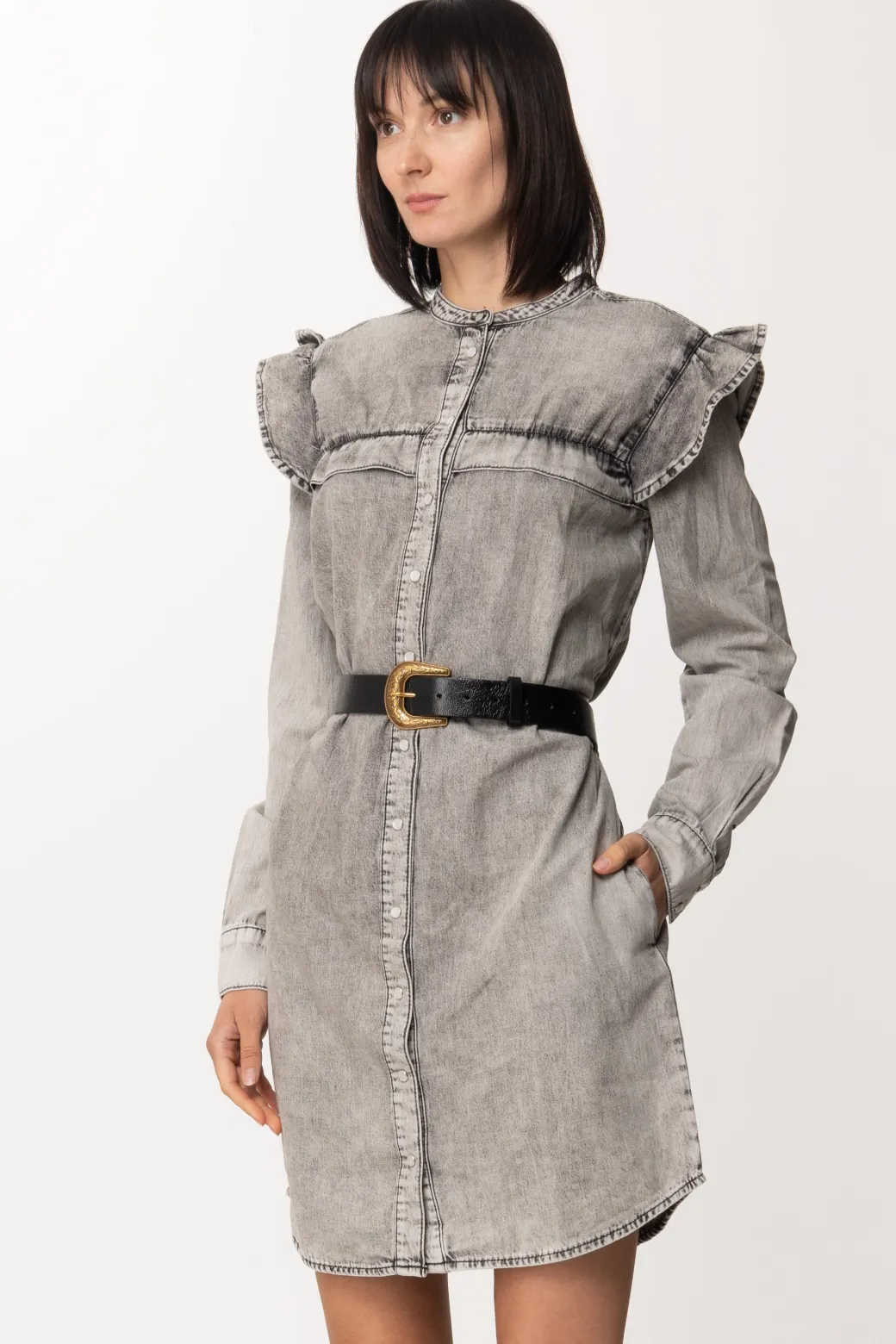 Donna Twin-set Abito In Jeans con Ruches e Cintura