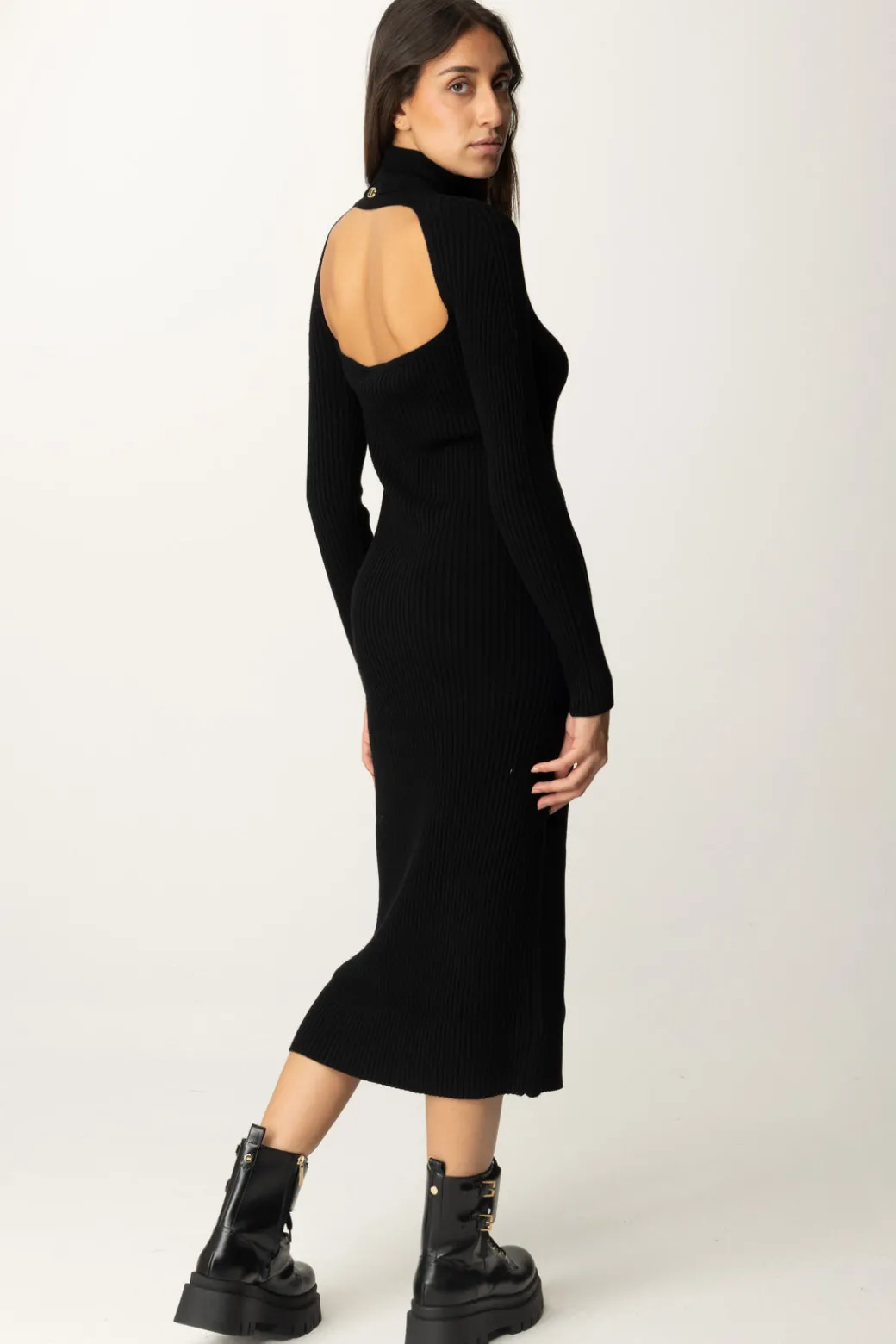 Donna Twin-set Abito In Maglia a Coste con Collo Alto
