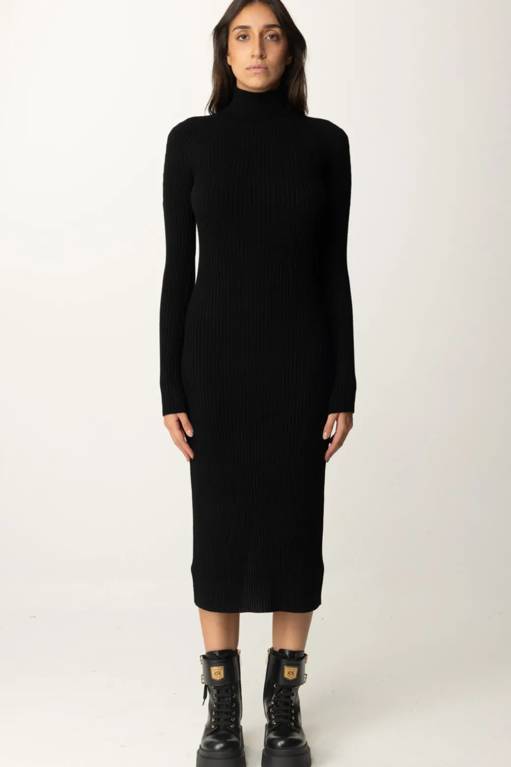 Donna Twin-set Abito In Maglia a Coste con Collo Alto