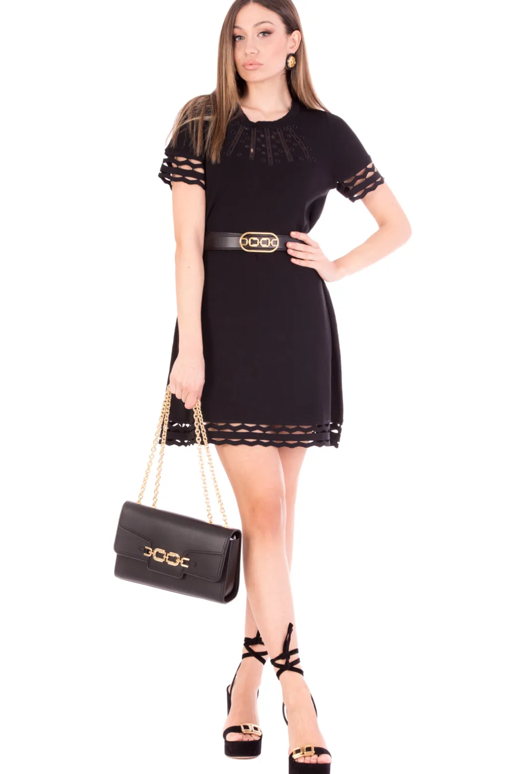 Donna Twin-set Abito In Maglia a Sacchetto Orli Traforati