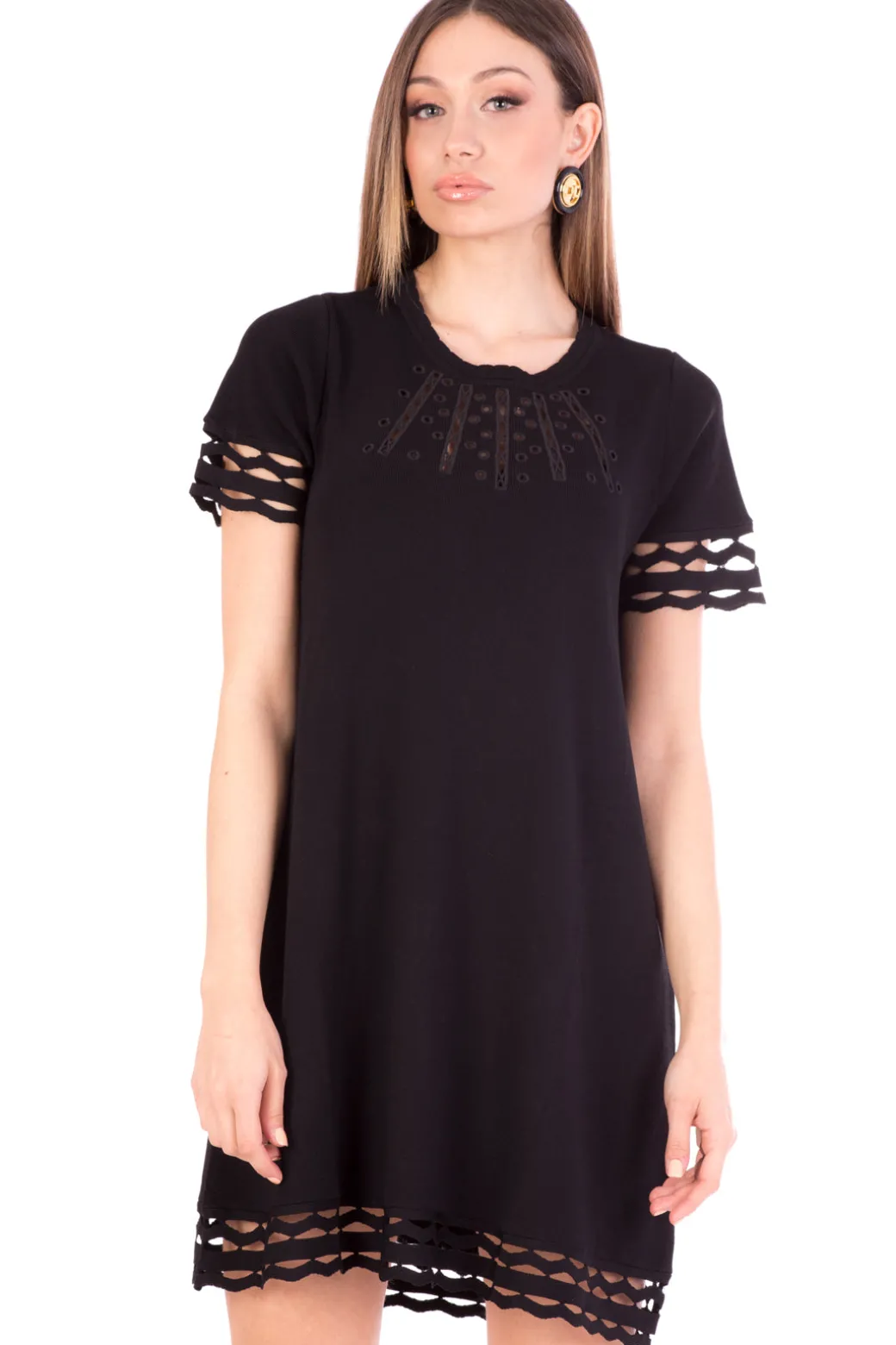 Donna Twin-set Abito In Maglia a Sacchetto Orli Traforati