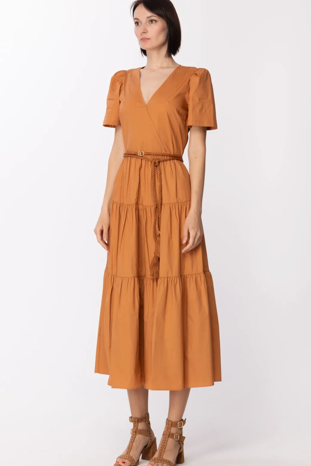 Donna Twin-set Abito In Popeline a Balze