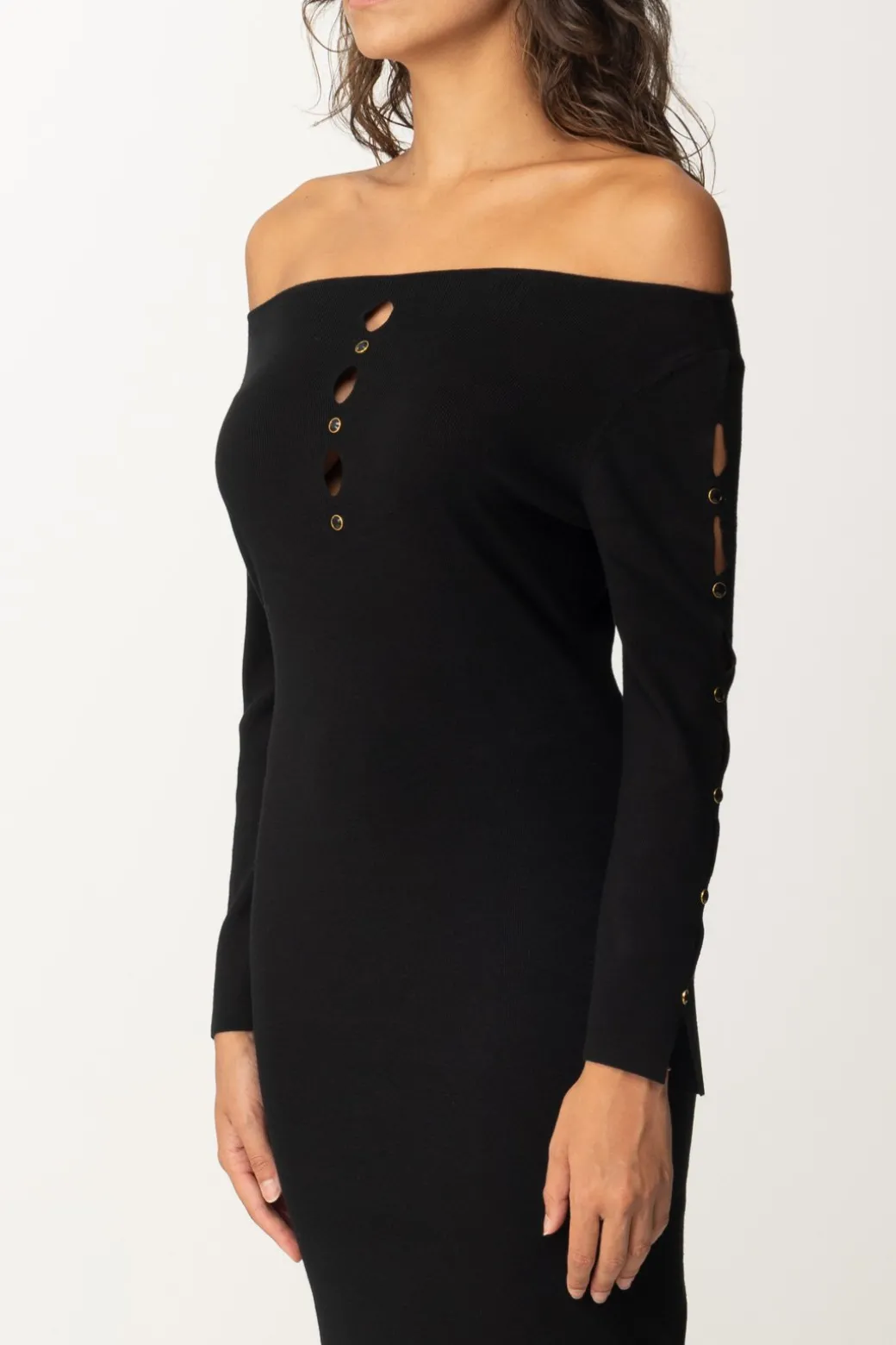 Donna Twin-set Abito Longuette In Maglia con Cut-out e Borchie