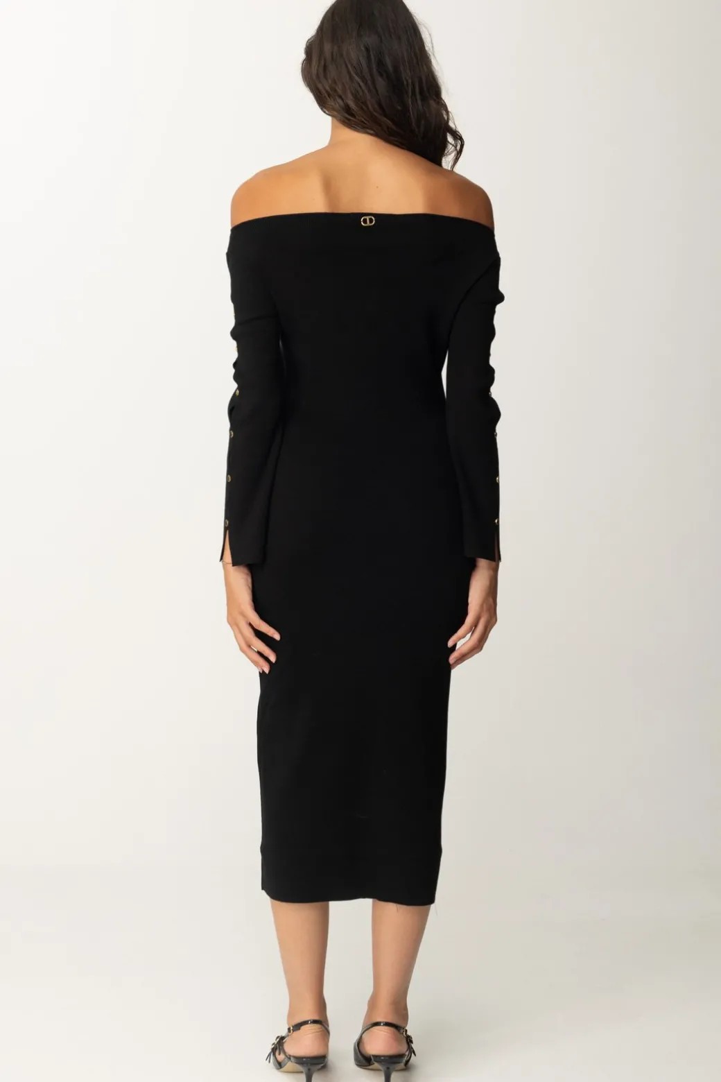 Donna Twin-set Abito Longuette In Maglia con Cut-out e Borchie