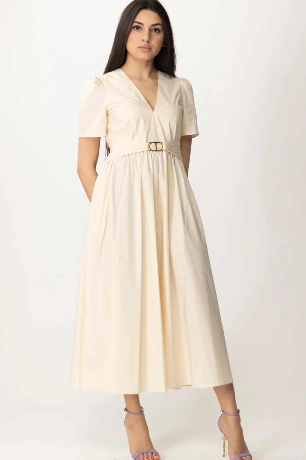 Donna Twin-set Abito Longuette Maniche Corte In Cotone