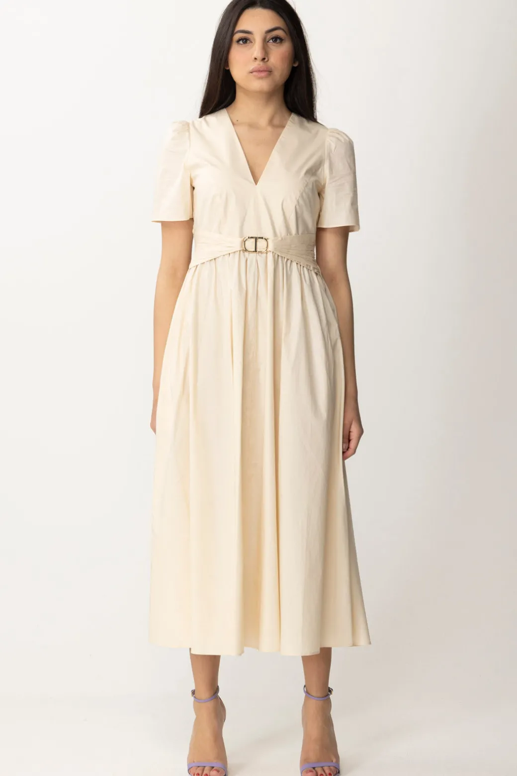 Donna Twin-set Abito Longuette Maniche Corte In Cotone