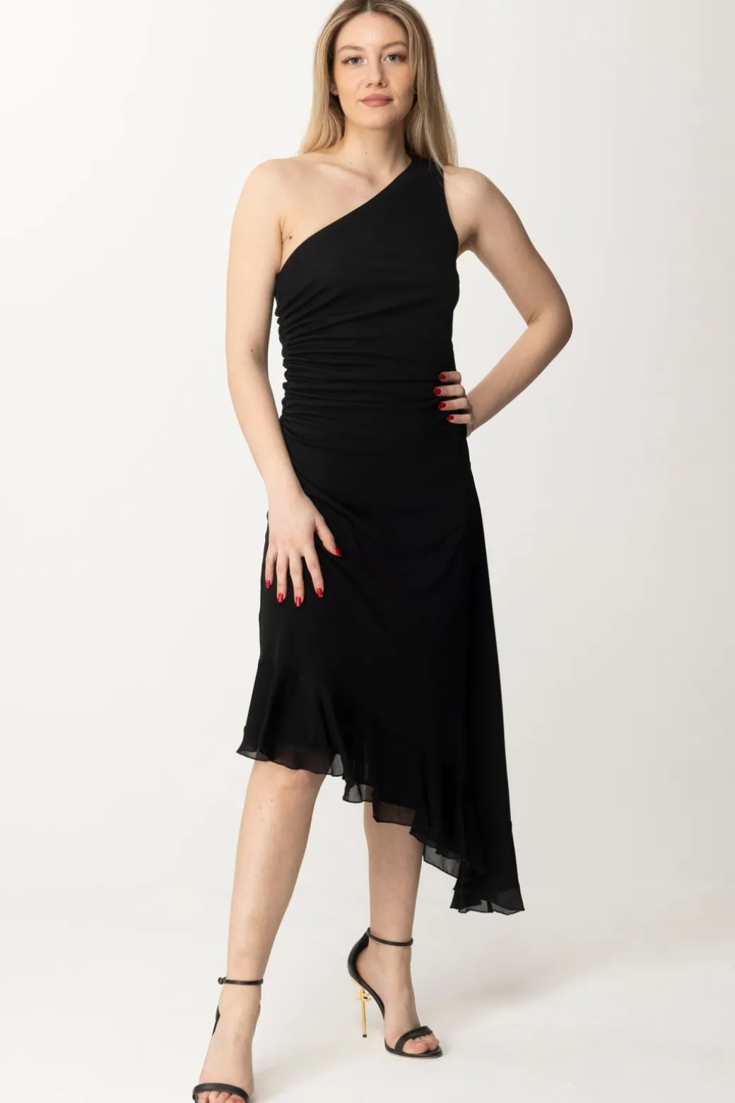 Donna Twin-set Abito Longuette Monospalla con Drappeggi