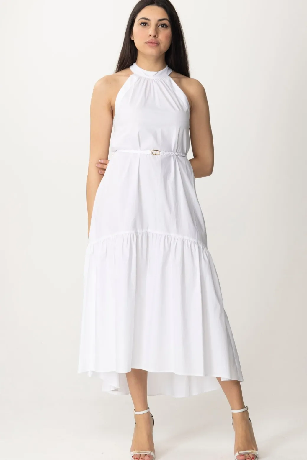 Donna Twin-set Abito Lungo Asimmetrico In Cotone