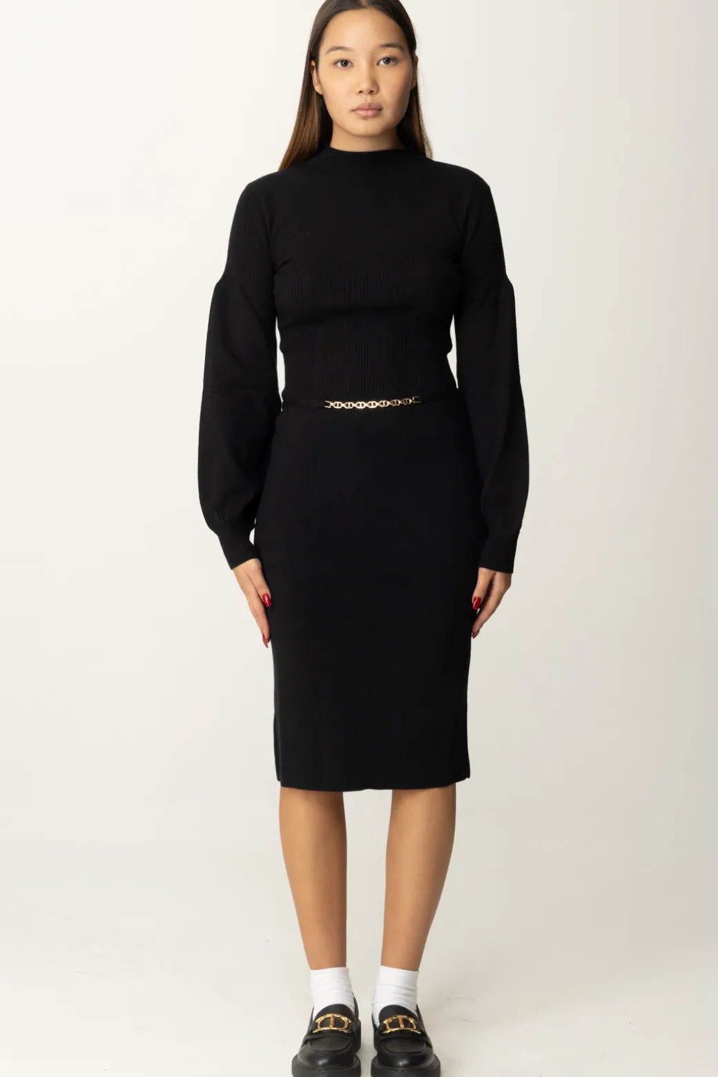 Donna Twin-set Abito Lungo con Cintura Logata