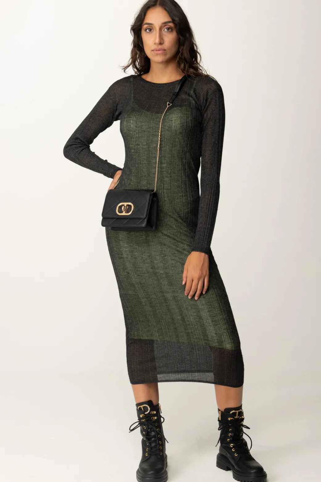 Donna Twin-set Abito Lungo Fitted In Maglia a Costine