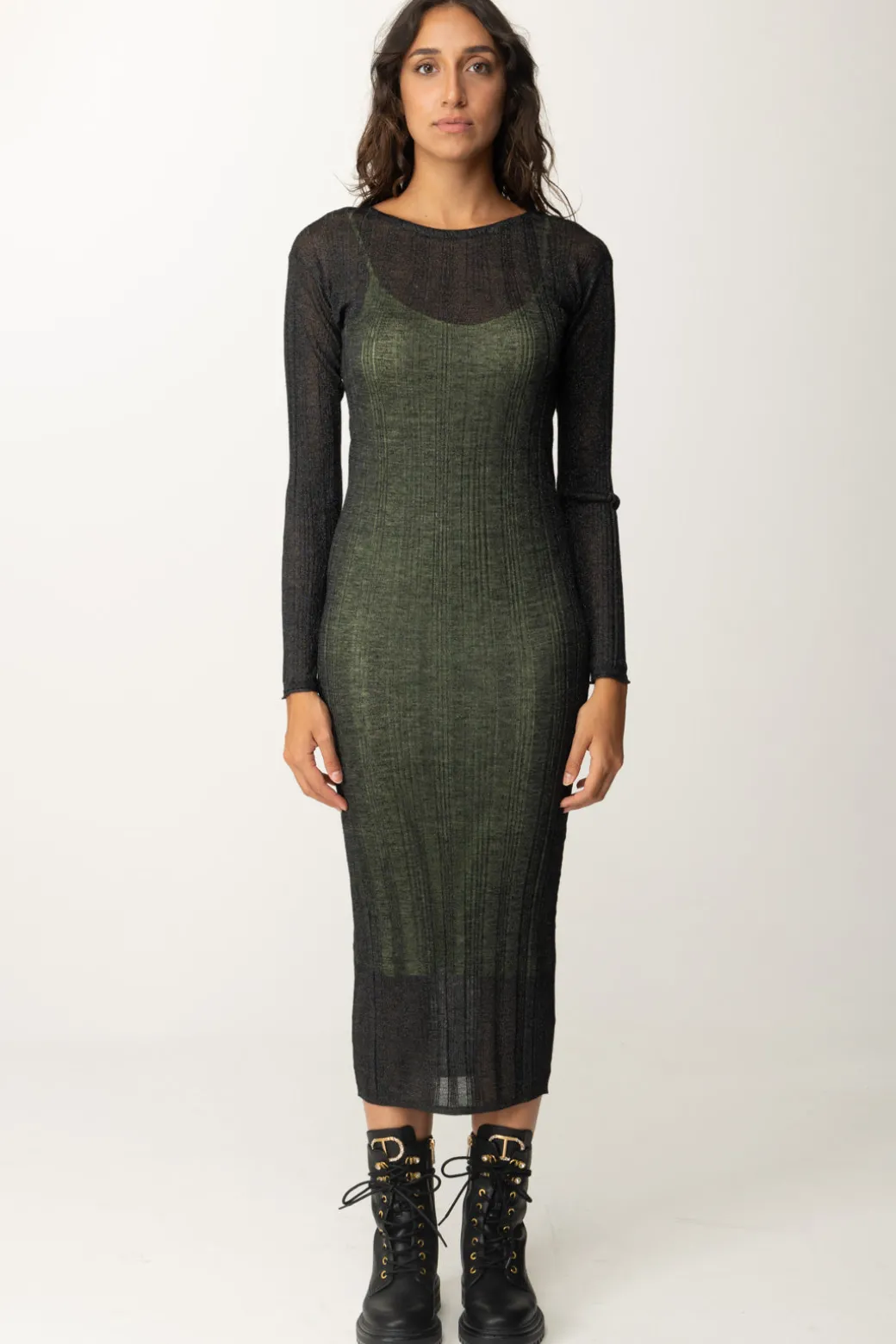 Donna Twin-set Abito Lungo Fitted In Maglia a Costine