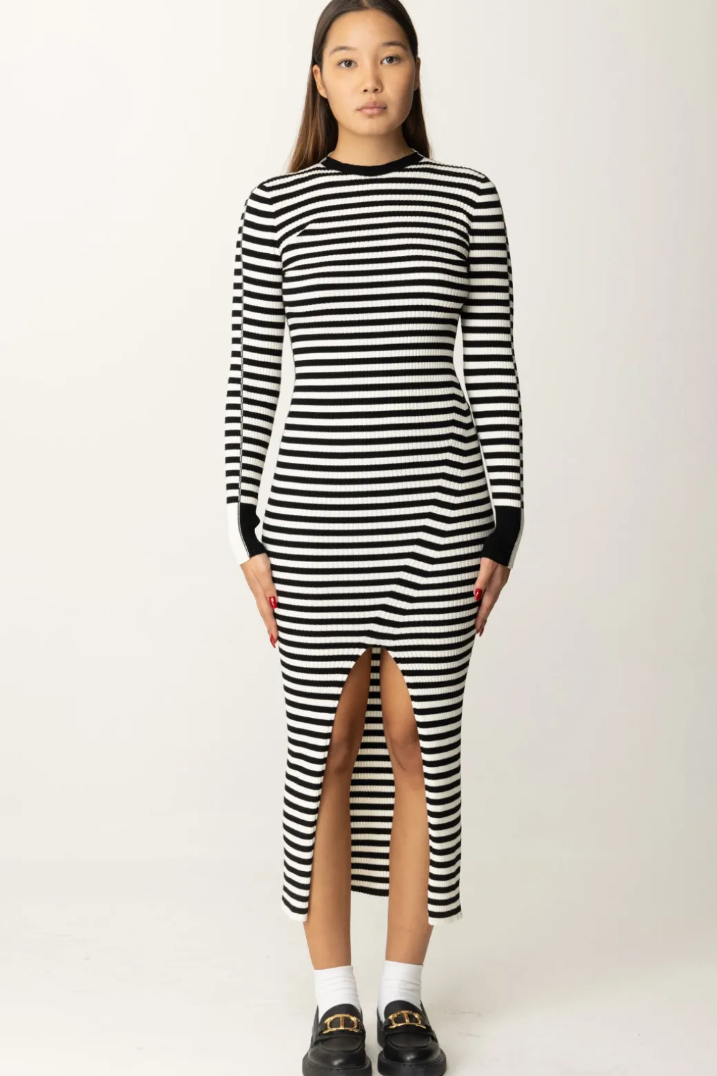 Donna Twin-set Abito Lungo In Maglia a Righe