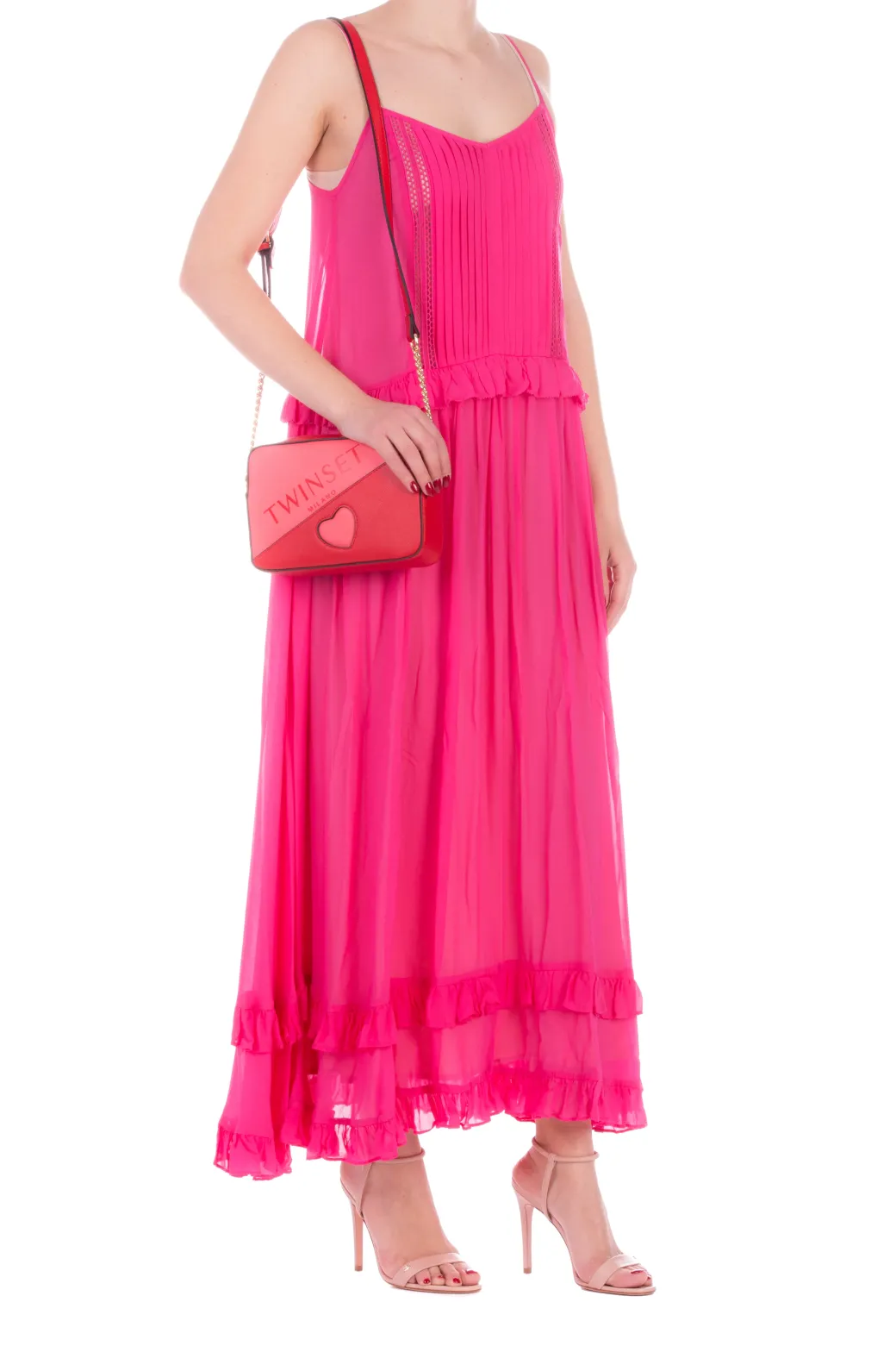 Donna Twin-set Abito Lungo Ricamato con Volant
