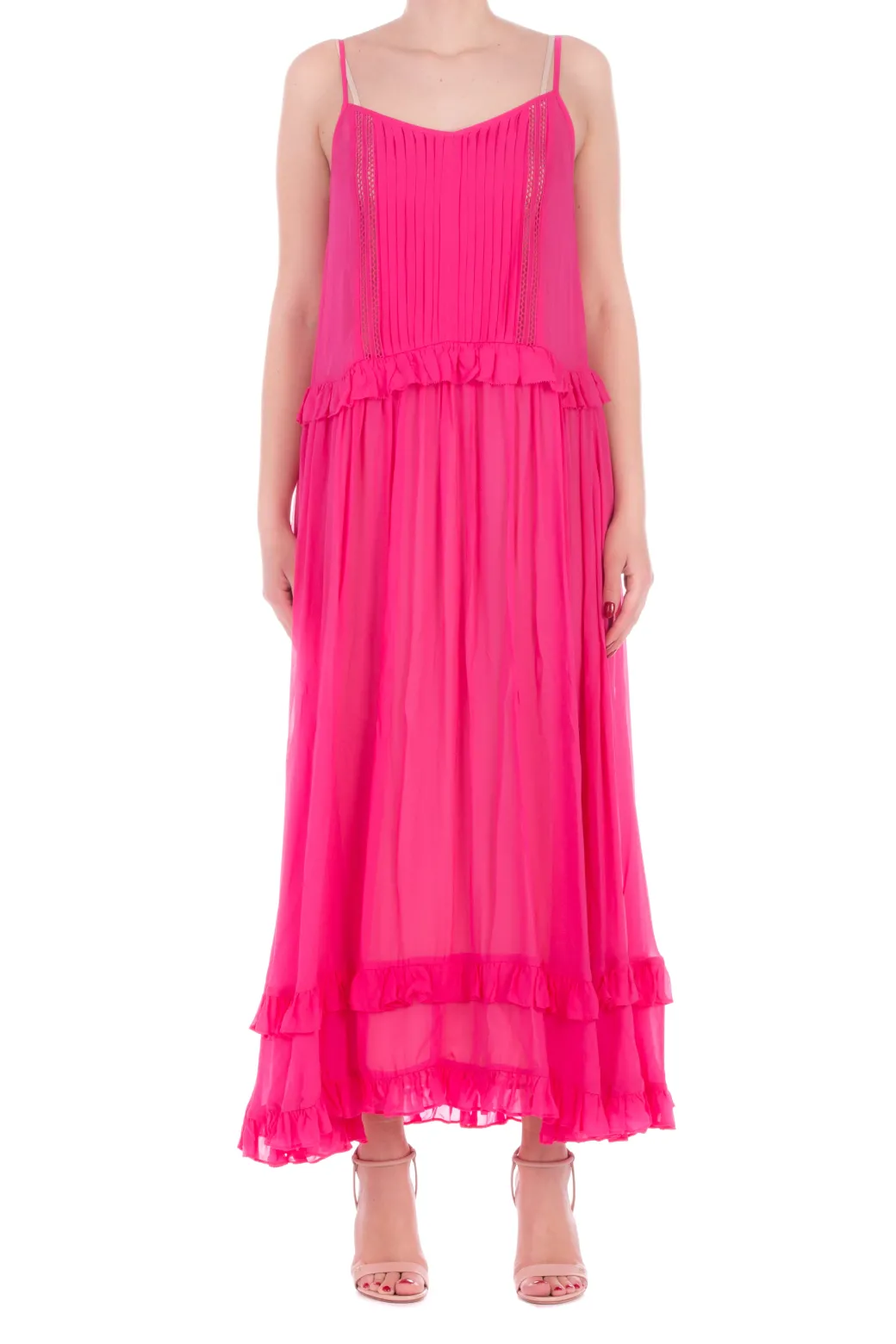 Donna Twin-set Abito Lungo Ricamato con Volant