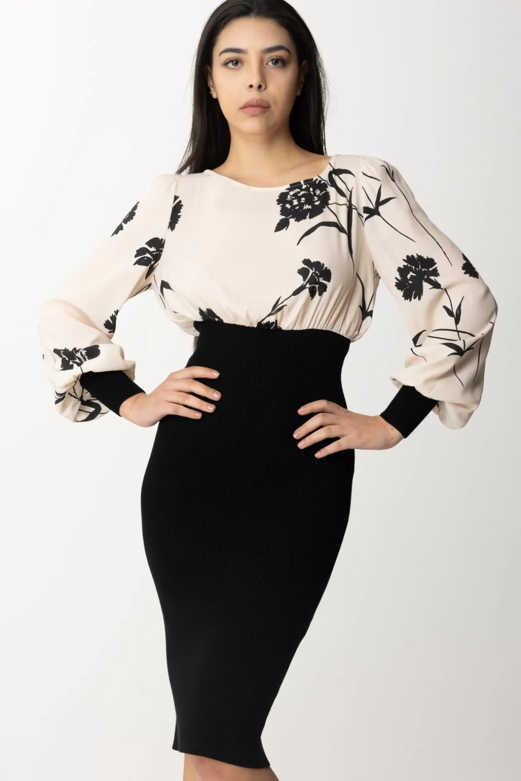 Donna Twin-set Abito Midi con Stampa Garofano