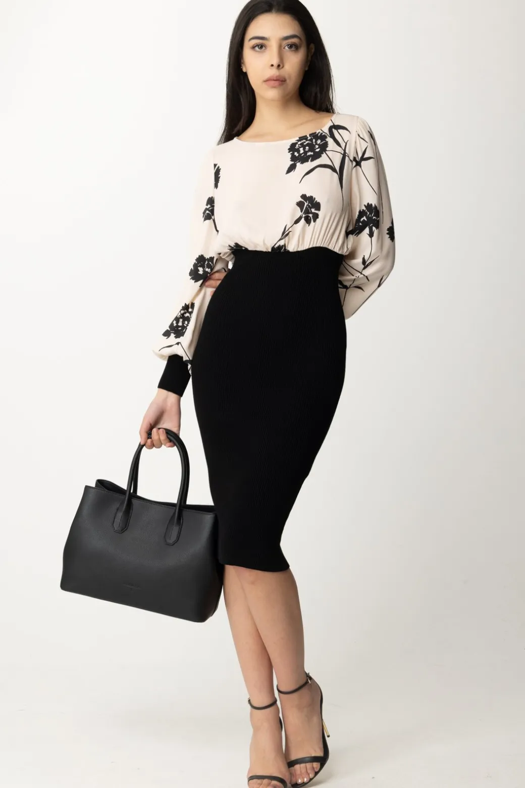 Donna Twin-set Abito Midi con Stampa Garofano