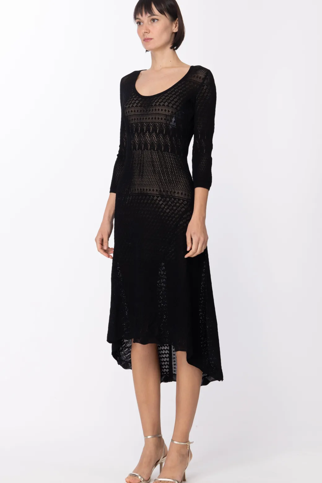 Donna Twin-set Abito Midi In Punto Pizzo