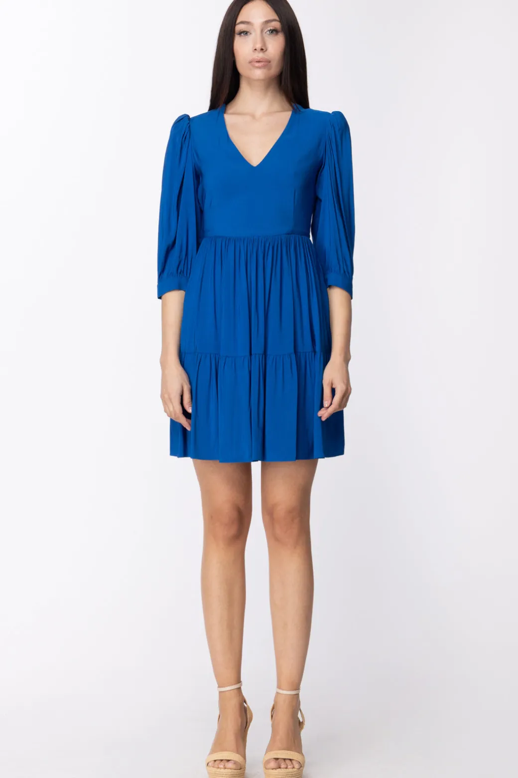 Donna Twin-set Abito Mini a Balze con Maniche Arricciate