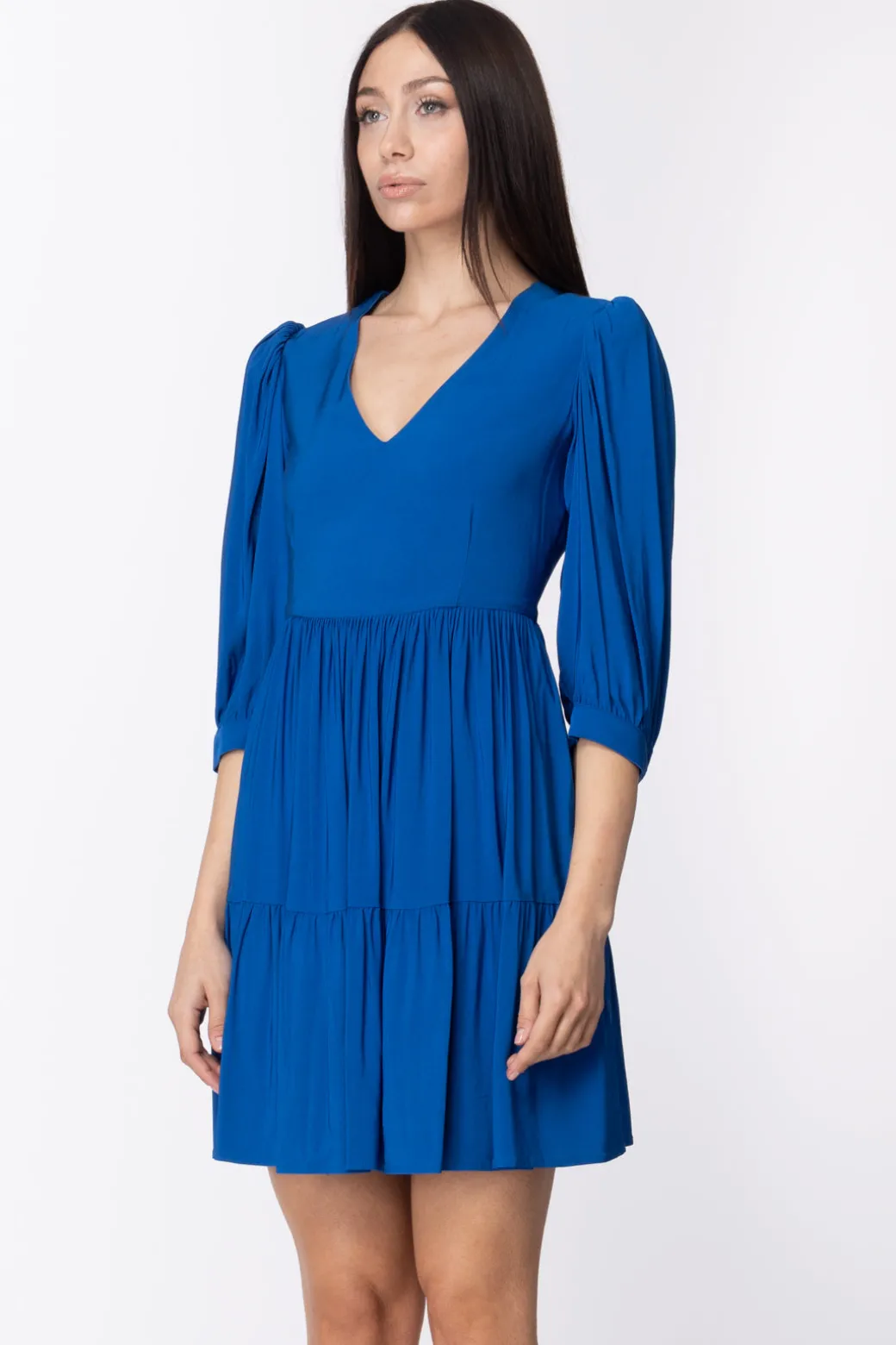 Donna Twin-set Abito Mini a Balze con Maniche Arricciate
