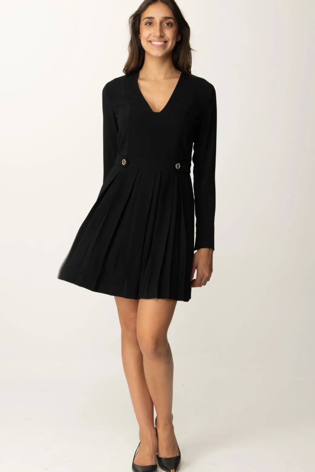 Donna Twin-set Abito Mini con Logo e Gonna Plissè
