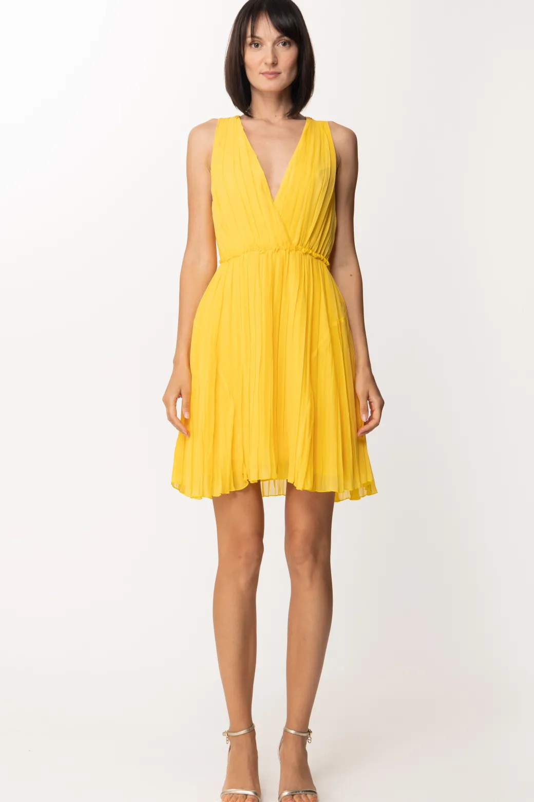 Donna Twin-set Abito Plissettato con Scollo a Incrocio