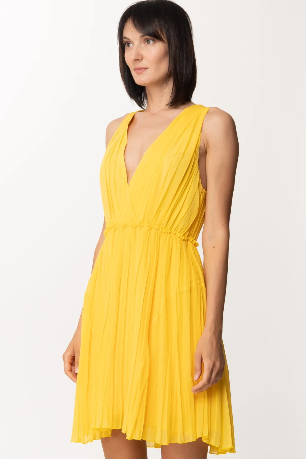 Donna Twin-set Abito Plissettato con Scollo a Incrocio