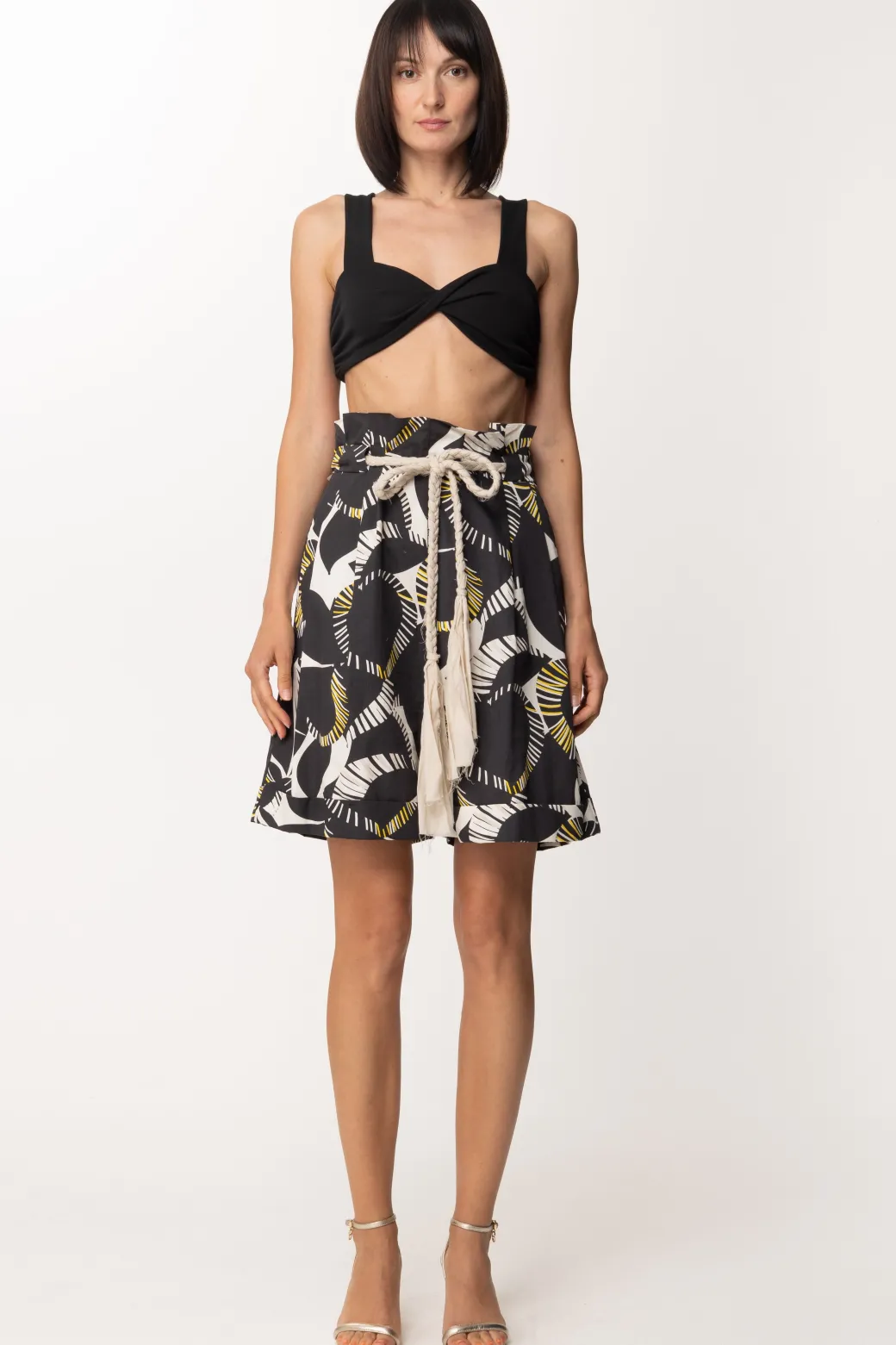 Donna Twin-set Bermuda Shorts Stampati con Cintura Cordoncino