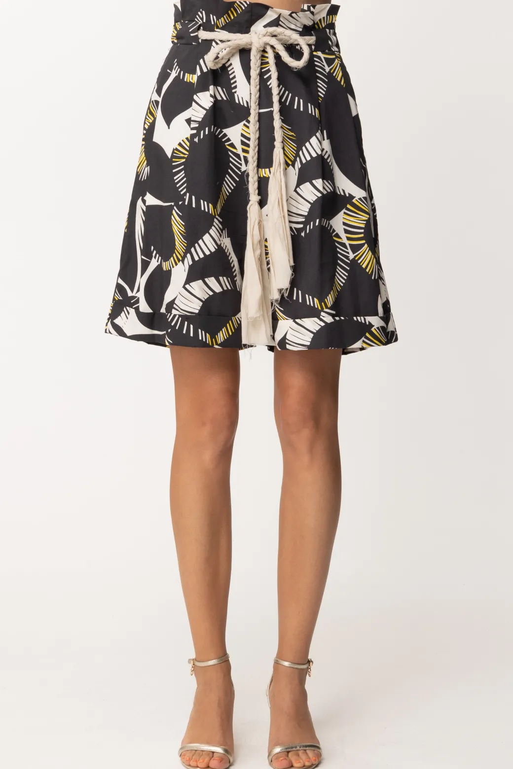 Donna Twin-set Bermuda Shorts Stampati con Cintura Cordoncino