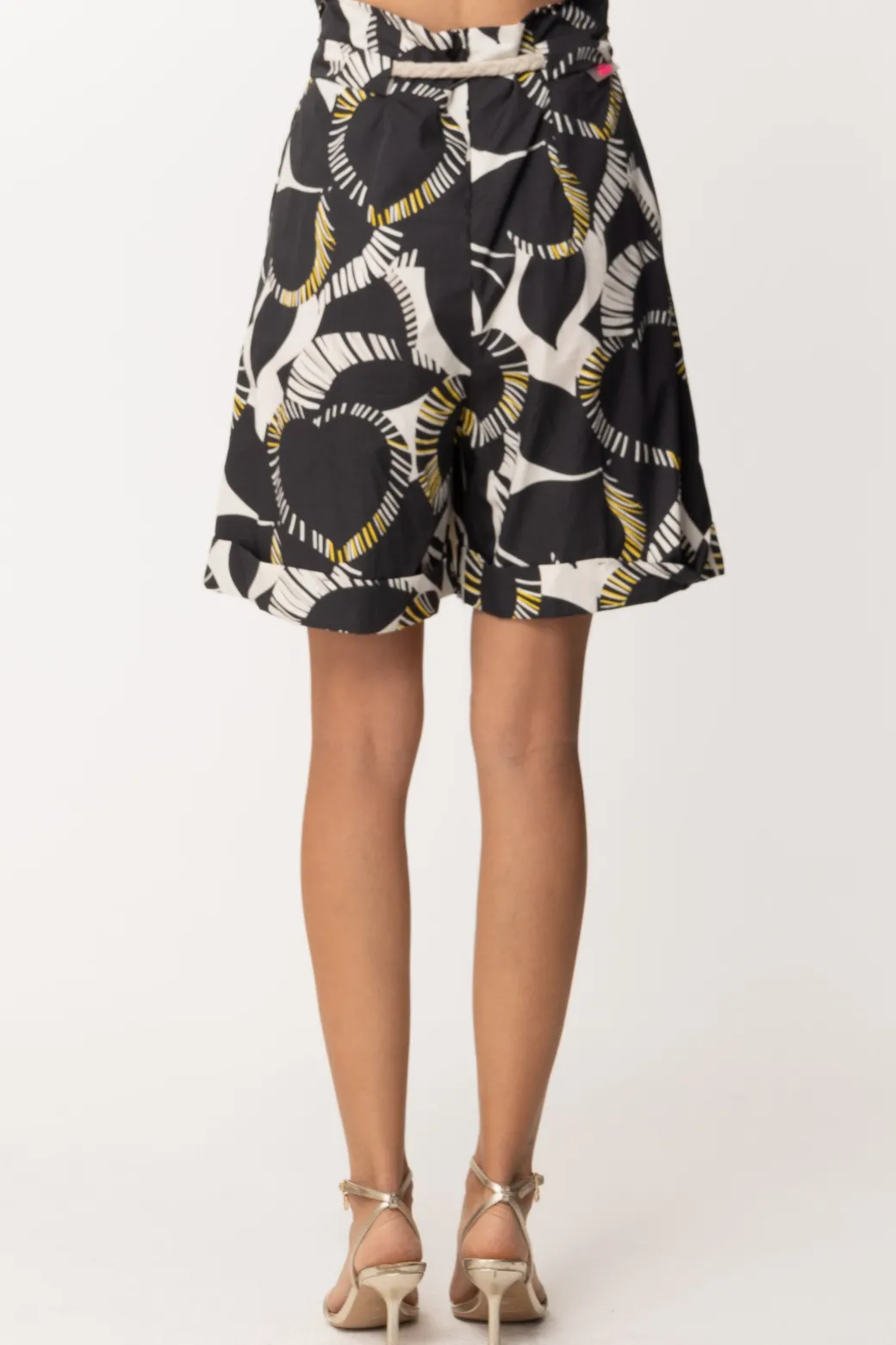 Donna Twin-set Bermuda Shorts Stampati con Cintura Cordoncino