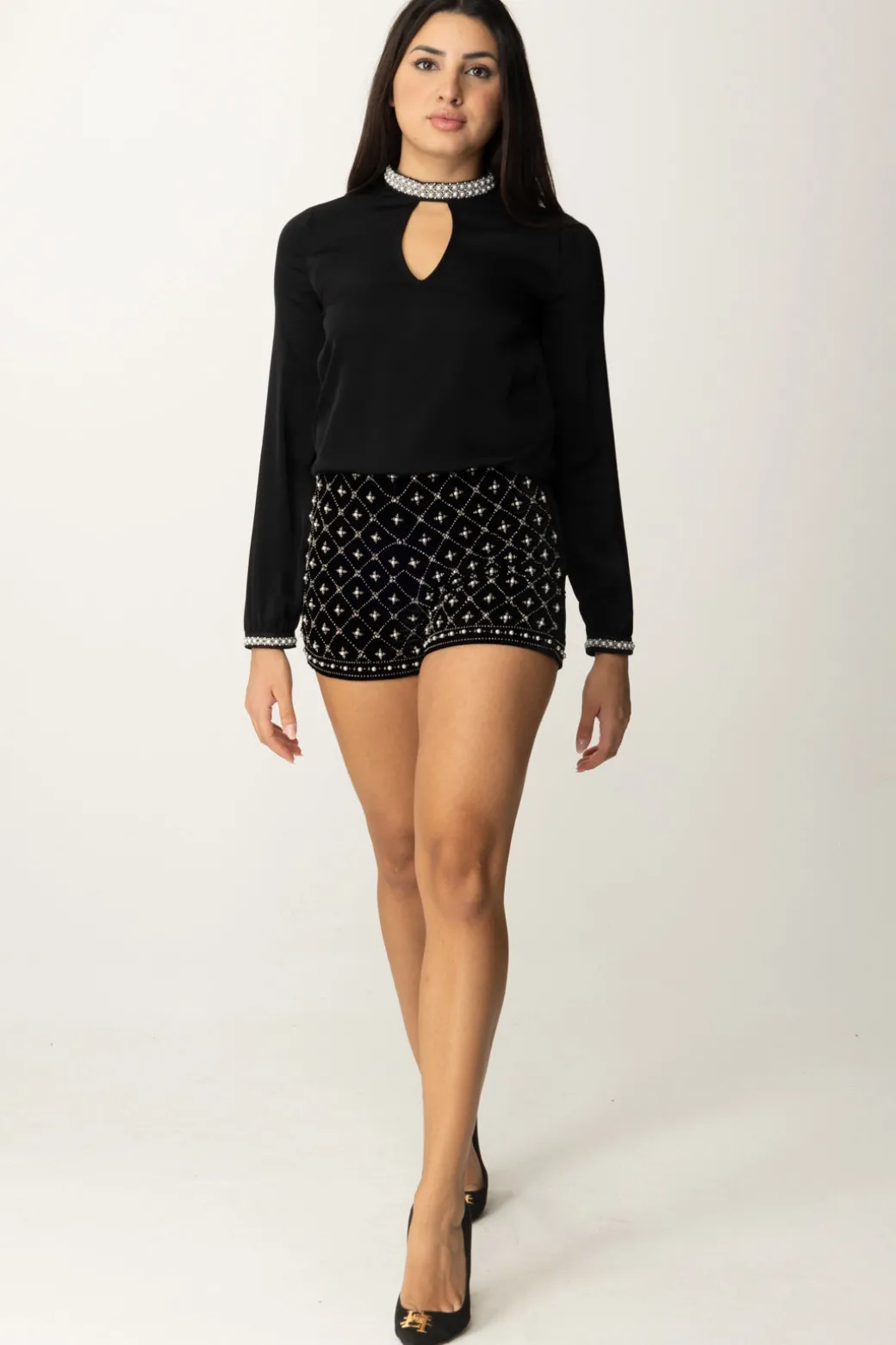 Donna Twin-set Blusa con Strass e Perline