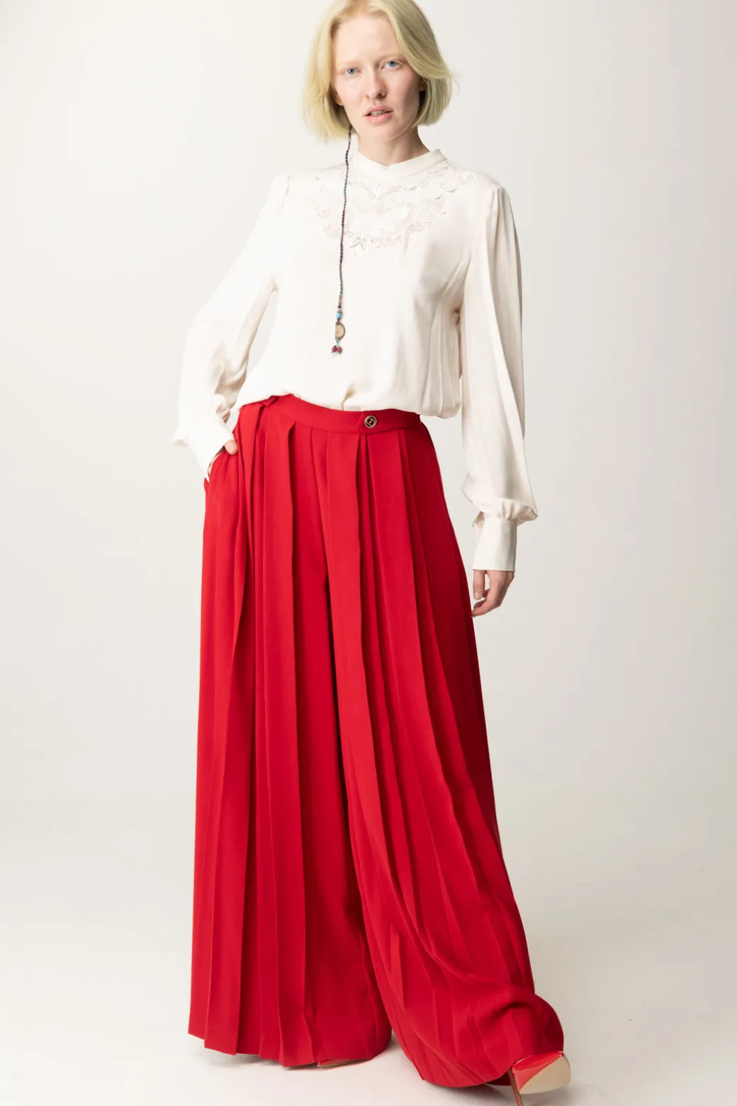 Donna Twin-set Blusa In Crêpe con Ricamo Floreale