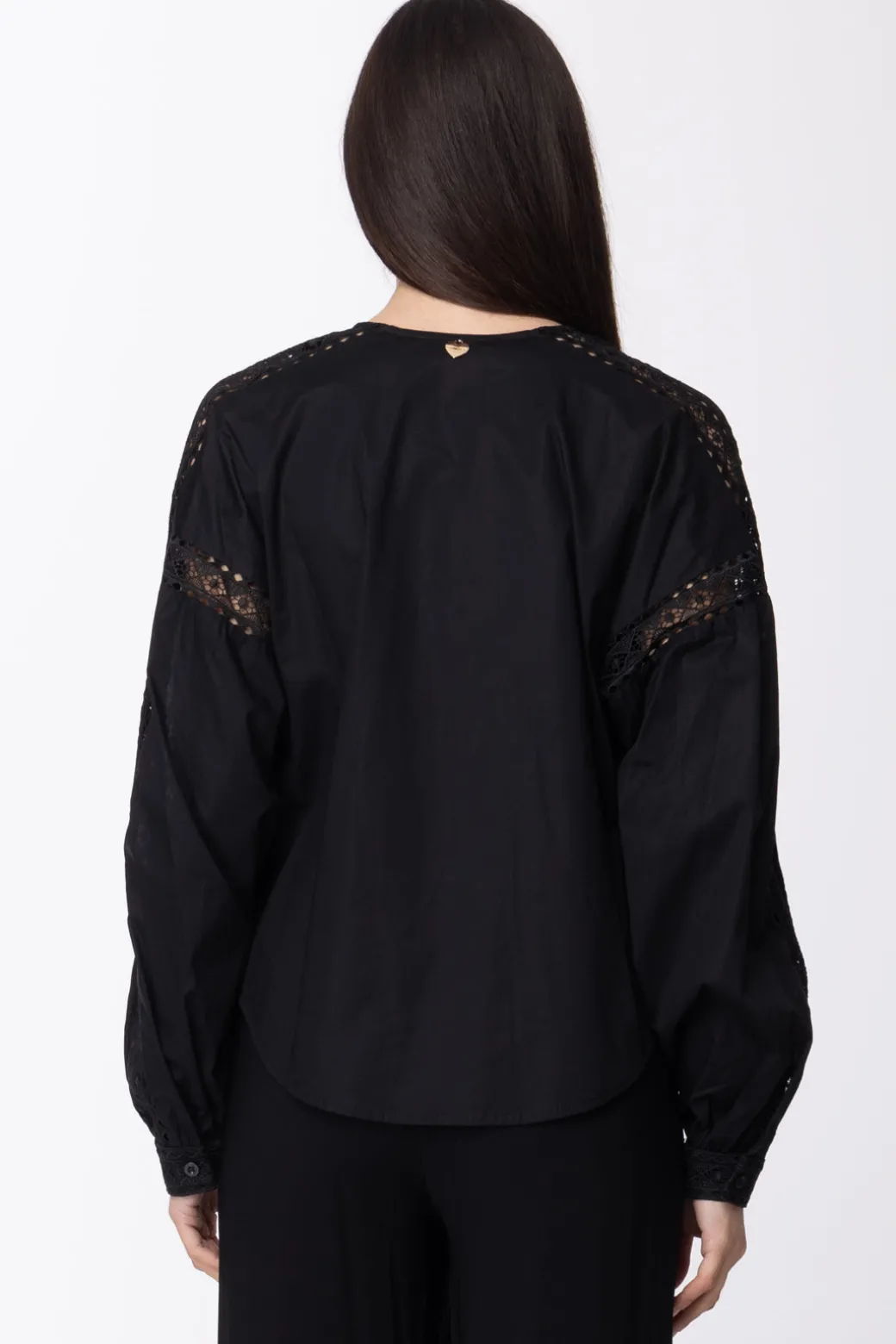 Donna Twin-set Blusa In Popeline con Dettagli In Pizzo