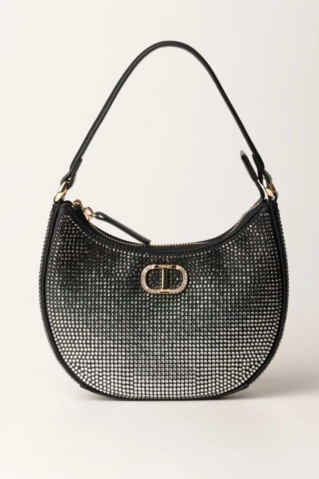 Donna Twin-set Borsa Hobo Moon con Strass e Logo